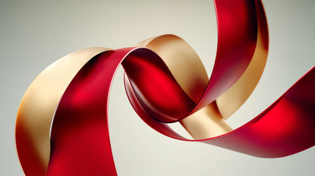 This striking image showcases elegant flowing ribbons in rich red and golden tones, creating a visually appealing and dynamic composition ideal for festive or artistic projects.の素材