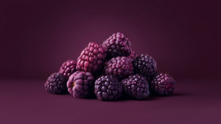 This image features a heap of ripe blackberries against a dark backdrop, highlighting their rich color and smooth texture. Perfect for food-related projects.の素材