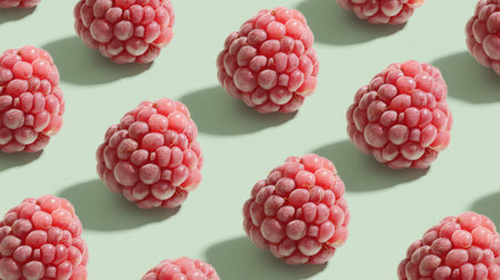 A captivating arrangement of fresh raspberries on a soft green background. The image showcases their vibrant color and juicy texture, ideal for food-related themes.の素材