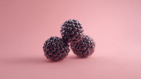 A stunning arrangement of fresh blackberries displayed on a soft pink background. Ideal for food enthusiasts, healthy living projects, and culinary inspirations.の素材