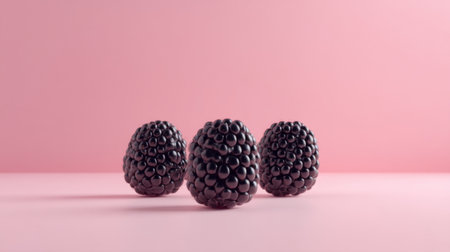 Vibrant blackberries arranged attractively on a soft pink surface create a beautiful contrast. Ideal for food photography, culinary inspirations, and healthy lifestyle themes.の素材