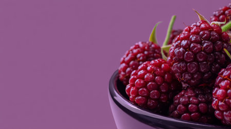 Delight in the vibrant hues of fresh red raspberries beautifully arranged in a bowl, perfect for showcasing health, sweetness, and culinary creativity.の素材
