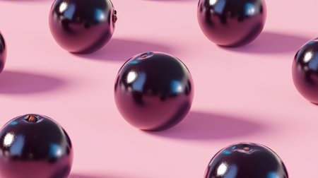 This image features glossy spherical objects scattered on a soft pink background, offering a stylish and contemporary aesthetic suitable for various design projects.の素材