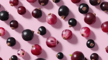 A stunning array of assorted fresh berries placed on a soft pink background. This image captures the natural beauty and vibrant colors of fruit, perfect for culinary and lifestyle projects.の素材