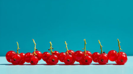 A striking arrangement of fresh red currants showcases their glossy appearance against a light backdrop. Ideal for culinary and health-related themes, this image highlights natural beauty.の素材