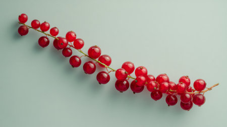 This image showcases a beautiful arrangement of fresh red currants against a light background, emphasizing the vibrant color and natural appeal of the berries.の素材
