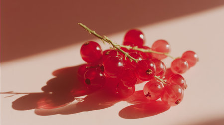A stunning display of fresh red currants, resting against a soft pink backdrop, highlighting the fruit's natural beauty and inviting viewers to enjoy healthy eating.の素材