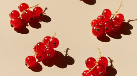 This image showcases bright red berries beautifully arranged on a light background, perfect for culinary purposes, enhancing recipes, or adding vibrant color to dishes.の素材