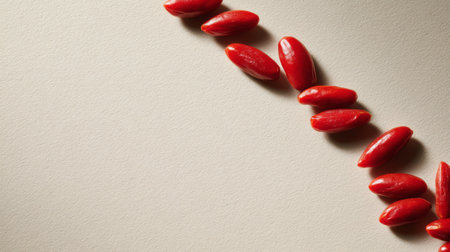 Fresh goji berries create a striking visual effect against a simple background, perfect for health and nutrition themes, showcasing vibrant colors and natural beauty.の素材