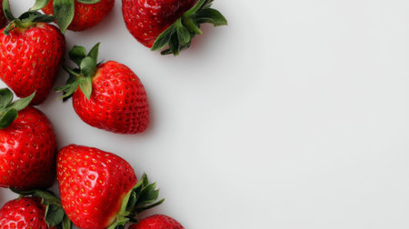 A captivating arrangement of fresh red strawberries on a light background, ideal for food photography, marketing materials, and creative design projects focused on healthy eating.の素材