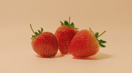 This vibrant image showcases fresh strawberries on a soft light background, ideal for promoting healthy eating, summer recipes, or delicious desserts. Perfect focus on freshness.の素材