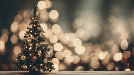 A beautifully decorated Christmas tree stands against a soft bokeh background, evoking feelings of warmth and joy during the holiday season. Perfect for festive themes.の素材