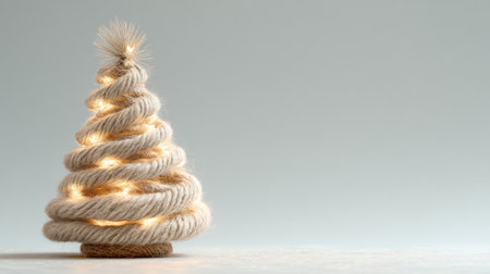 A charming decorative Christmas tree crafted from twisted rope featuring warm glow lights, perfect for adding a cozy touch to holiday decor and festive celebrations.の素材