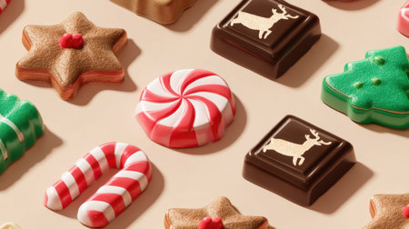 A delightful collection of colorful candies and sweets arranged for festive occasions. Perfect for adding joy and sweetness to holiday celebrations and gatherings.の素材