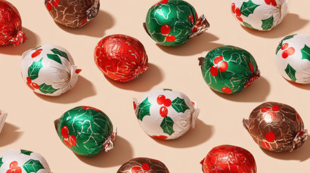 A visually appealing arrangement of decorative chocolate eggs wrapped in colorful foil, perfect for holiday celebrations and festive gift-giving during the season.の素材