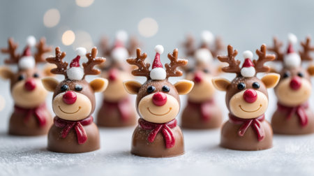Delight in these adorable chocolate reindeer treats, perfect for adding a festive touch to your holiday gatherings and parties. A sweet treat to celebrate!の素材