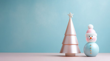 A delightful arrangement featuring a pastel Christmas tree alongside a cheerful snowman. This charming composition is perfect for holiday decor and seasonal celebrations.の素材