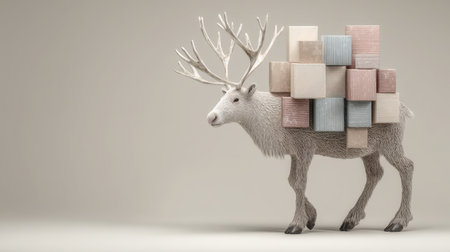 A charming illustration of a reindeer adorned with vibrant blocks, perfect for creative designs, holiday promotions, or whimsical projects evoking joy and warmth.の素材
