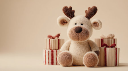 This adorable plush reindeer with cute antlers offers a charming touch to holiday decor. Perfect for festive celebrations and gifting moments, it brings joy to any setting.の素材
