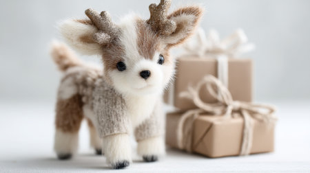 This heartwarming plush reindeer figurine with adorable antlers is perfect for holiday decorations, bringing joy and warmth to any festive celebration or cozy home.の素材