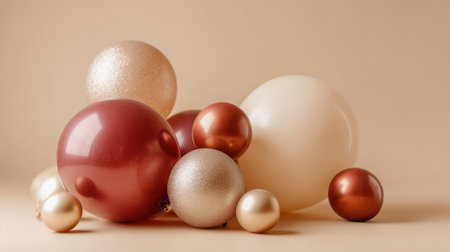 A stunning arrangement of assorted balloons and ornaments showcasing diverse colors and textures, perfect for festive celebrations or event decorations.の素材