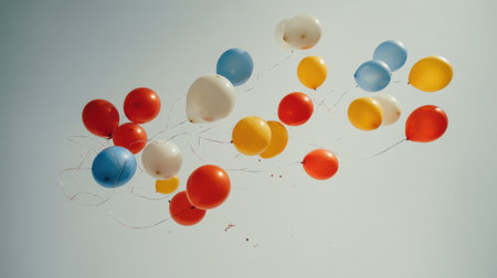 A stunning array of colorful balloons soaring against a clear sky, perfect for evoking feelings of joy, celebration, and the essence of memorable moments.の素材