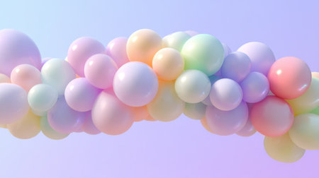 A visually striking arrangement of colorful pastel bubbles creates a soft and dreamy atmosphere. Ideal for modern design projects, this image evokes creativity and joy.の素材