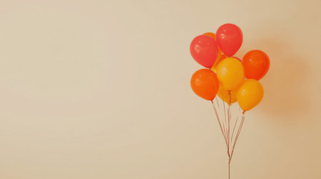 A delightful arrangement of colorful balloons in shades of orange, pink, and yellow, creating a cheerful and festive atmosphere, perfect for any joyful occasion.の素材