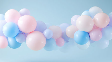 A beautiful collection of soft pastel balloons in blue and pink creates a whimsical atmosphere ideal for any celebration or artistic project, evoking joy.の素材