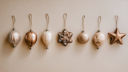 Discover a beautiful arrangement of elegant Christmas ornaments in various shapes and textures, perfect for inspiring your holiday decorations and festive spirit.の素材