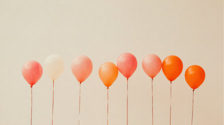 A row of colorful balloons in soft pastel tones against a neutral background. Ideal for creating a cheerful atmosphere for celebrations, events, or parties.の素材
