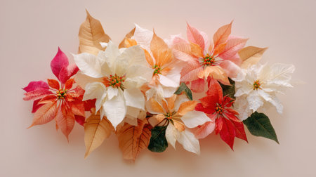 Explore the exquisite beauty of this artificial poinsettia flower arrangement, perfect for holiday decoration and home decor, radiating warmth and festive cheer.の素材