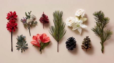 Beautiful assortment of seasonal floral elements and natural accents perfect for decoration and crafting. These elements bring vibrant colors and textures to any project.の素材