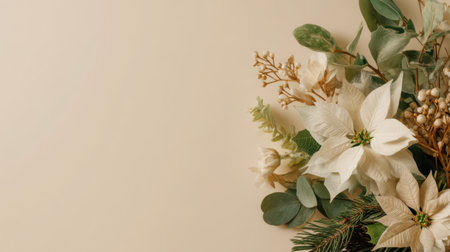 A stunning floral arrangement showcases white flowers and vibrant greenery, creating an elegant and tranquil aesthetic. Perfect for various creative projects and decor.の素材