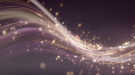 This image features flowing light waves that sparkle and shimmer against a dreamy background, perfect for abstract art, design projects, or creative inspiration.の素材