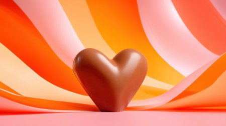 A charming brown heart shape stands prominently against a vibrant orange and pink backdrop, symbolizing love and affection, perfect for creative projects.の素材