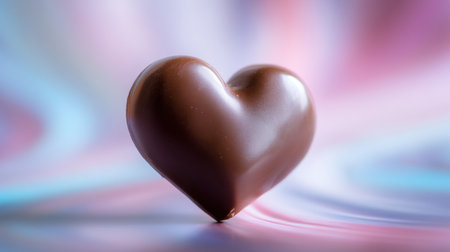 A delightful chocolate heart sits elegantly on a vibrant swirl background, evoking feelings of love and indulgence. Perfect for romantic themes and tasty treats.の素材