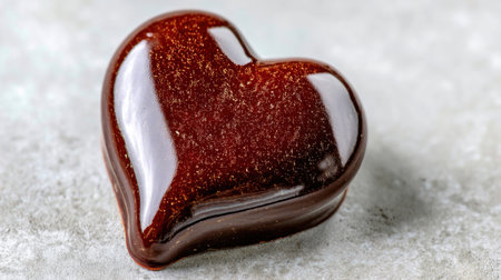 A beautifully crafted heart-shaped chocolate candy that exudes a glossy finish, perfect for romantic gifts, celebrations, or indulgent treats on special occasions.の素材
