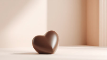 A charming brown heart shape lies on a smooth surface, perfectly showcased in a minimalistic setting with soft lighting and geometric accents for a stylish and elegant look.の素材