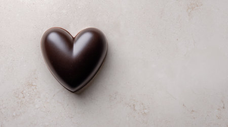 A beautiful dark chocolate heart rests elegantly on a soft cream background, symbolizing love and indulgence, ideal for romantic gifts or special occasions.の素材