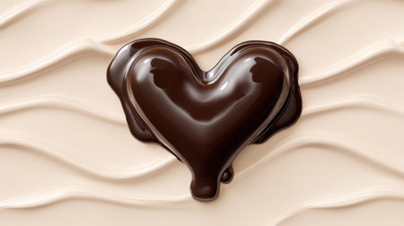 A delectable dark chocolate heart sits atop a creamy, wavy background, perfect for conveying affection or enhancing a dessert-themed project or event.の素材
