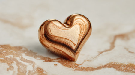 This beautiful heart-shaped sculpture features elegant swirls of gold and bronze, set against a delicate marble surface, perfect for artistic home decor and gifts.の素材