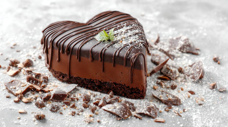 A beautifully crafted heart-shaped chocolate cake with tempting ganache and delicate sprinkles. Perfect for celebrations, romantic occasions, and sweet moments.の素材