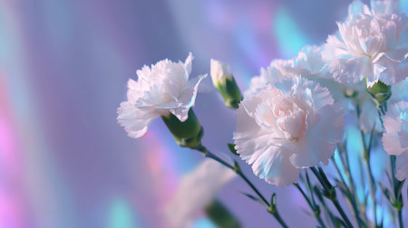 Delicate pink carnations stand out against a softly lit background, showcasing their beauty and elegance. Ideal for romantic themes and floral arrangements.の素材
