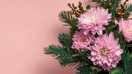 Discover a stunning arrangement of pink chrysanthemums against a soft pink backdrop, perfect for floral decor and design inspiration during various occasions.の素材