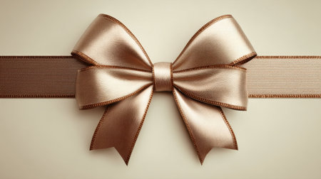 Beautiful gold bow on a smooth background, symbolizing elegance and celebration. Ideal for gift wrapping and creative decoration for special occasions.の素材