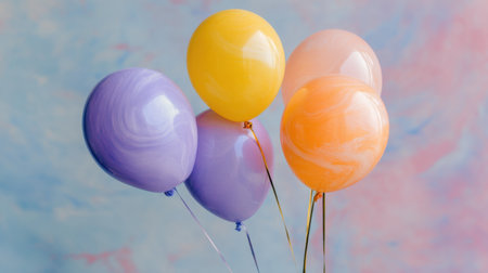 A vibrant arrangement of colorful balloons in pastel shades against an artistic background, ideal for capturing joyful moments and adding charm to celebrations.の素材