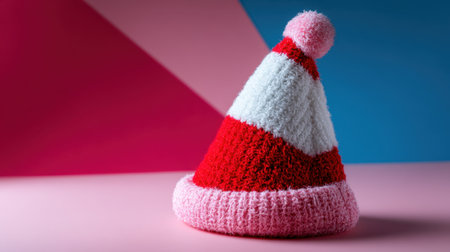 This eye-catching knit Santa hat combines bright colors and soft texture, perfect for holiday festivities and cozy winter moments, adding a playful touch to celebrations.の素材
