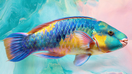 This stunning image features a vibrant tropical fish depicted against a soft pastel background, perfect for nature enthusiasts and ocean lovers.の素材