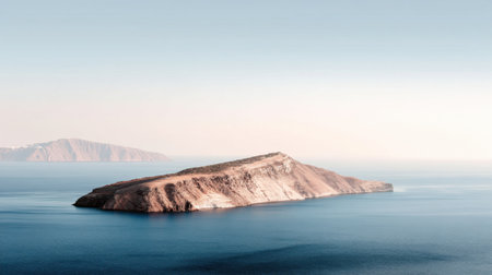 This stunning aerial view captures a tranquil island surrounded by tranquil ocean waters and a serene sky, evoking a sense of peace and natural beauty.の素材
